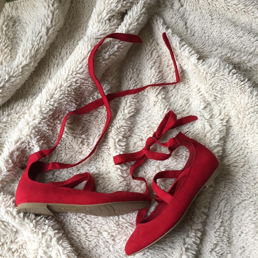 Ankle tie red flats